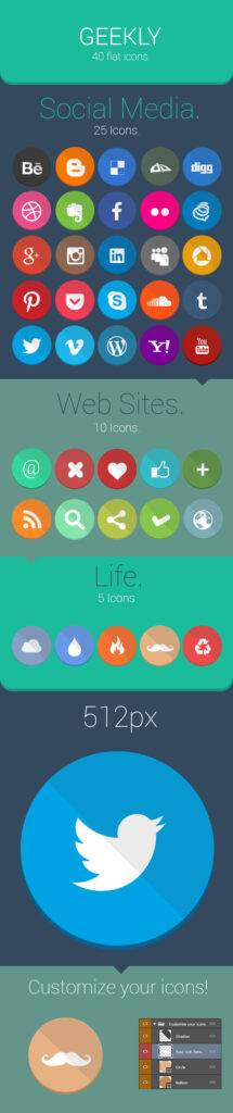 Geekly 40 Free Flat Icons